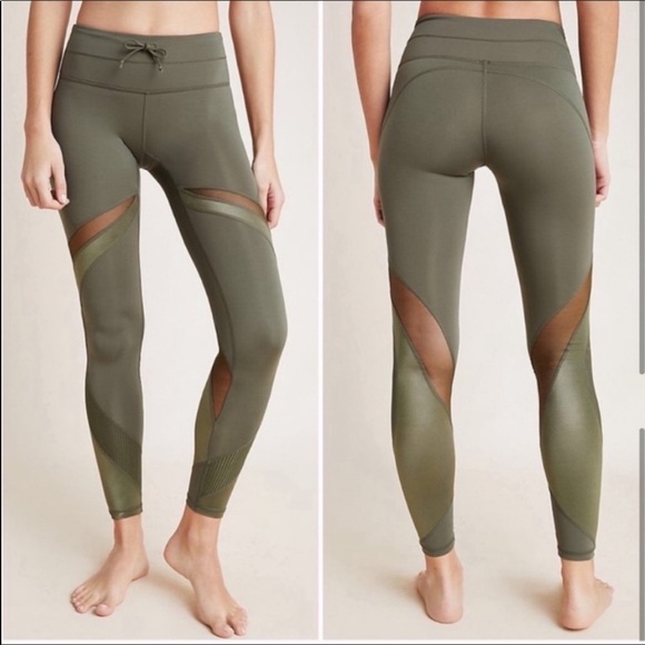 Free People Pants - FREE PEOPLE MOVEMENT olive green mesh satin tights